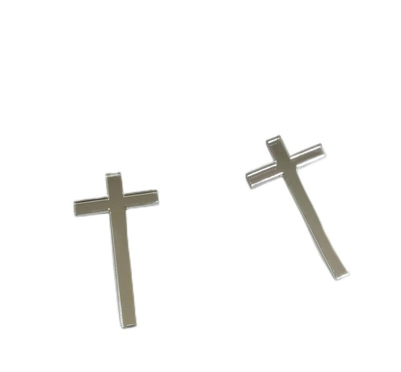XIAOYUE 12pcs Skinny Thin Cross Cake Charm, Slim Acrylic Christening Baptism Confirmation, Cross Cake Decoration (3'', Silver Mirror) - Image 1